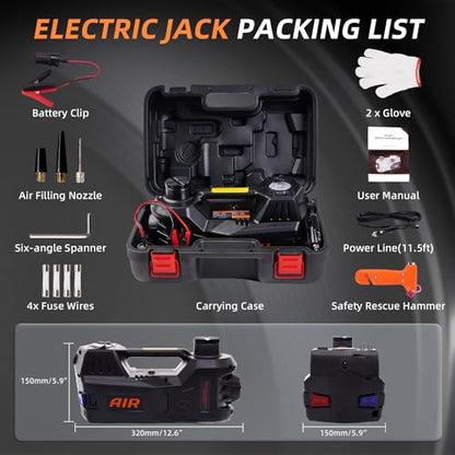 STANDTALL Electric Car Jack 5 Ton 12V Hydraulic Jack, Built-in Inflator - color: Black