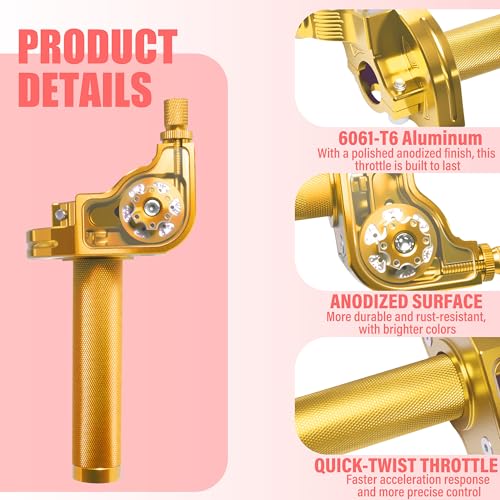 Universal CNC Quick Twist Throttle Kit with Cable for 7/8" Bars - Fits CRF50 70 110 125 230 250, KLX, XR, Pit & Dirt Bike, ATV, Mini Bike (CT200U) (Style - A, Gold) - color: Gold, style: Style - A