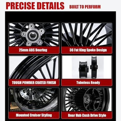 TOFR 21inch 18inch 36 Fat Spoke Wheels Rims For Harley Touring Bagger 09-25 - color: Gloss Black, size: Front:21x3.5 Rear:18x5.5