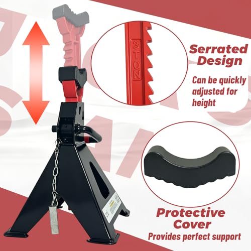 HENBOW Jack Stands,3 Ton(6600Lbs) Capacity Black, 1 Pair - color: Black