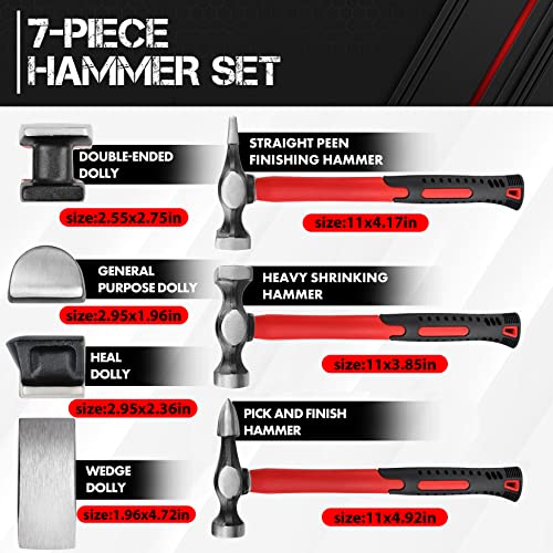 C&T Auto Body Repair Tool Hammer Dolly Set 7 Piece, Car Body Repair Tool Kit with Carrying Case, Carbon Steel Dolly and Hammer Dent Body Fender Tool Set - size: Small