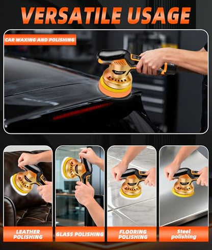 2027 Buffer Polisher, 8-Speed 1200W Power with 2 Batteries & LED Display