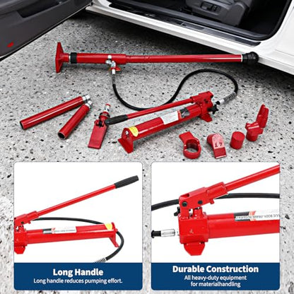 10 Ton Heavy Duty Porta Power Kit, Hydraulic Ram & Pump, 4.7 Ft Hose, Storage Case for Frame Repair - size: 10 Ton