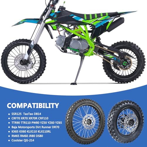 2.50-14 60/100-14 Front 3.00-12 80/100-12 Rear Rim Wheel Tires With 12-15mm Bearing for 50cc 90cc 110cc 125cc SSR125 TTR110 PW80 CRF70 KLX110 Apollo TaoTao DB14 Coolster Pit Bike Motorcycle