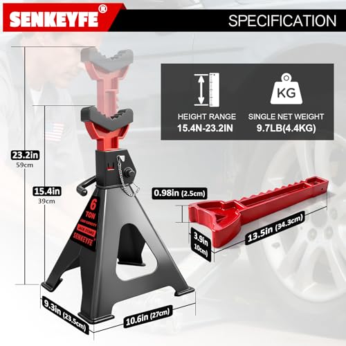 6 Ton (13,200 LBs) Jack Stands with Double Pin Locking,Rubber Cover and Large Foot Base,15"-23" Adjustable Height,Heavy Duty Car Jack Stands,Lifting Bus,RV,SUV,MPV,Pickup Truck,ATV/UTV,1 Pair - color: red-standard, size: 6ton Load Capacity