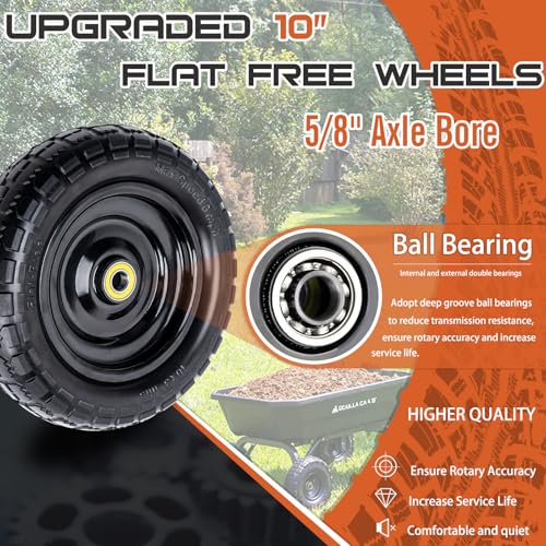 10 Inch Solid Rubber Tires(2-Pack), 4.10/3.50-4 Tire and Wheel Flat Free, with 5/8" Bearings, 2.17"Offset Hub for GOR Garden Cart, Wheelbarrow, Trolleys, Hand Trucks & Yard Trailers - size: 5/8in-10in
