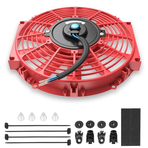 Auto Dynasty 12" Universal 12V Electric Radiator Cooling Fan Kit, Red - color: Red, size: 12 Inch Diameter