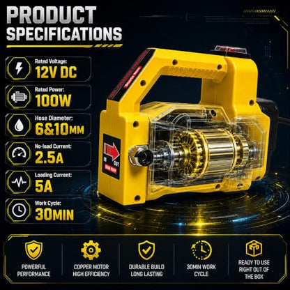 Oil Transfer Pump 12V 100W, Engine Oil Extractor Pump - color: Yellow