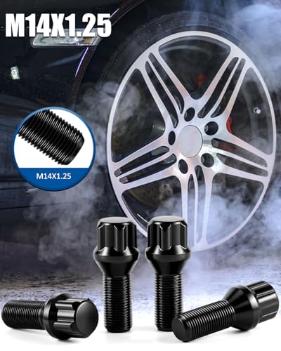 GAsupply 14x1.25 Lug Bolts 4 Locks +1 Key, 28mm Shank Length, Conical Seat - color: Black, size: 14x1.25-Cone Seat