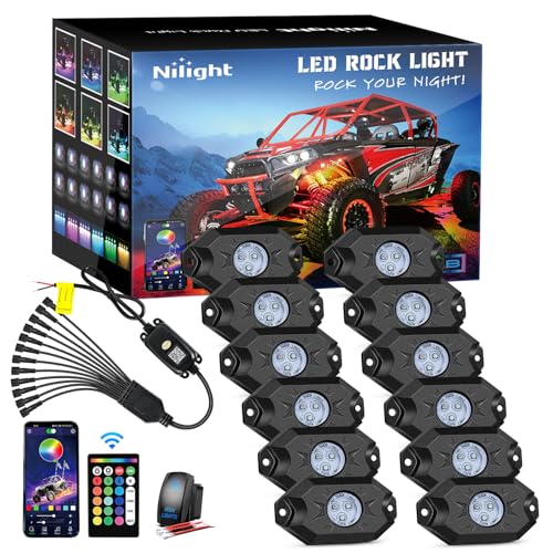 Nilight RGB LED Rock Lights Kit 12 Pods Underglow Multicolor Neon Pod - color: RGB 3LED, size: 12 Pods