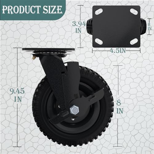 8 Inch Swivel Heavy Duty Caster Wheel with Brake, Set of 2 - size: 8 Inch