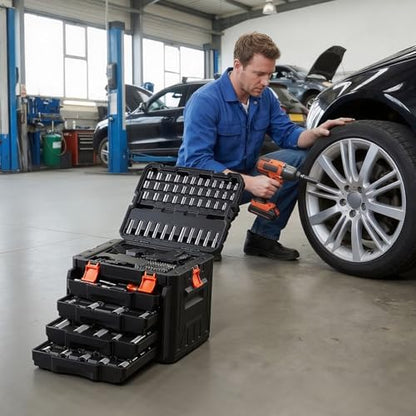 VEVOR Mechanics Tool Set, 256-Piece Mechanic Tool Kit, 1/4 in, 3/8 in, and 1/2 in Drive, SAE and Metric Socket Set, Wrenches, Screwdriver Bits, Accessories, and Storage Case, for Automotive Repair - size: 256-PCS