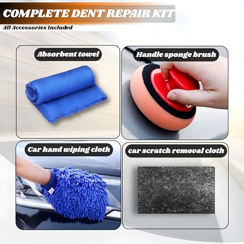 7-Piece Car Dent Puller Kit – Black & Orange Suction Cup Dent Remover Set with Large & Small Pullers, Scratch Repair Tools, Microfiber Mitt, Nano Cloth & Buffing Pad for Car Body Restoration