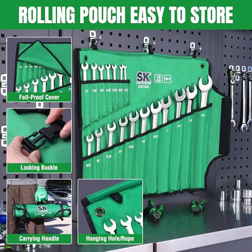 SK Combination Wrench Set, SAE 1/4" to 1-1/4", 18-Piece, Premium CR-V Steel - size: SAE 1/4" to 1-1/4"