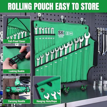 SK Combination Wrench Set, SAE 1/4" to 1-1/4", 18-Piece, Premium CR-V Steel - size: SAE 1/4" to 1-1/4"