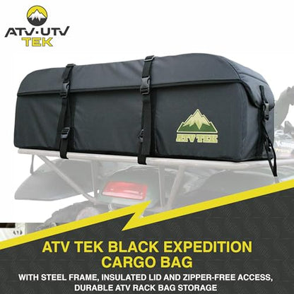 ATV Tek Black Expedition Cargo Bag, Water Resistant ATV Storage Bag with Steel Frame, Insulated Lid and Zipper-Free Access, Durable ATV Rack Bag for Hunting, Fishing, Trail Gear and Utility Storage