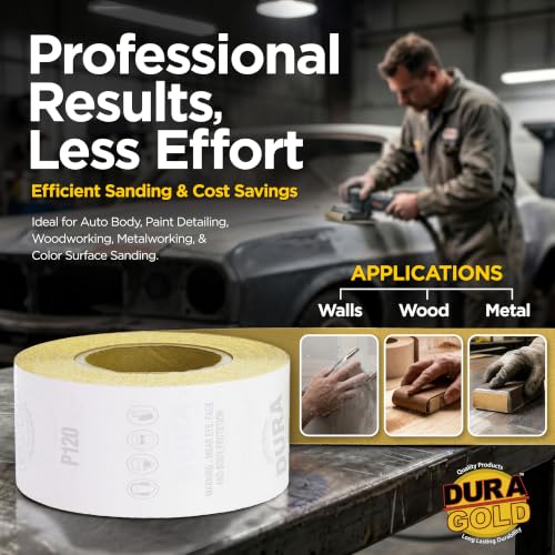 Dura-Gold Gold PSA Longboard Sandpaper, 120 Grit, 20 Yard Roll, 2-3/4" Wide - size: 120-Grit