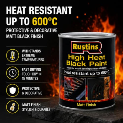 Rustins High Heat Black Paint 250ml