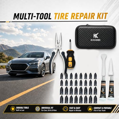 Tire Repair Screws Kit, Screw in Tire Plugs for Emergency Puncture Repair, Rubber Nail Screw in Tire Plug Kit with Pliers, Screwdriver & Rubber Cement for Tubeless Tires - color: Version A