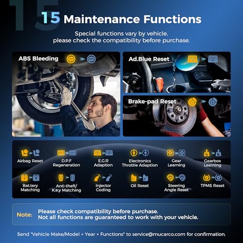MUCAR 632 AI Bidirectional Scan Tool, 15 Reset Services ABS/ADBLUE/SRS/BMS/EPB/ETS/INJEC/Oil/SAS/TPMS OBD2 Diagnostic Scanner for 4 System, Active Test, AutoAuth, CANFD, AutoVIN, Lifetime Free Update