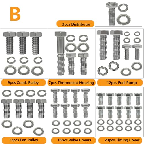 211Pcs Small Block Hex Bolt for Chevy 265 283 302 305 307 327 350 400