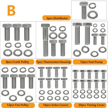 211Pcs Small Block Hex Bolt for Chevy 265 283 302 305 307 327 350 400