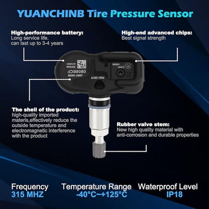 TPMS Sensor Tire Pressure Sensor 42607-06020 315MHz 4PCS Fit for Toyota - color: 42607-06020