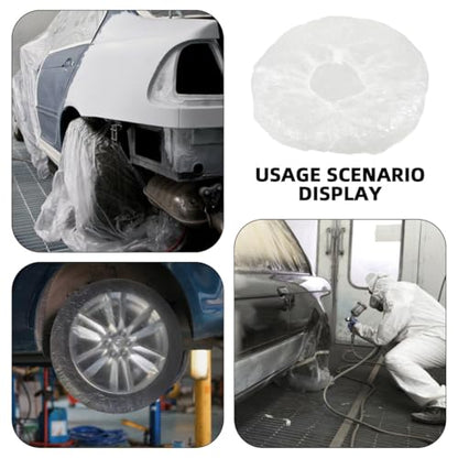 iplusmile 10Pack Clear Disposable Tire Covers with Elastic Band - Universal Plastic Wheel Protectors for RV, Truck, Trailer - Transparent Tire Rim Sleeves for Auto Painting, Maintenance & Storage