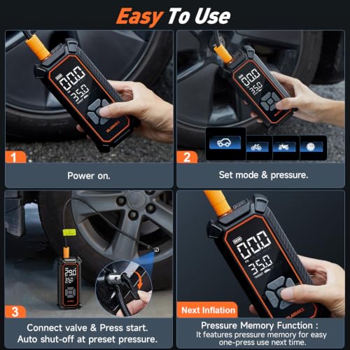 OlarHike Tire Inflator Portable Air Compressor,Dual Power-3*2000mAh &12V DC - color: 1-gray