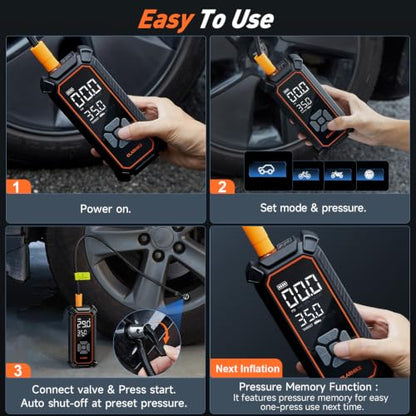 OlarHike Tire Inflator Portable Air Compressor,Dual Power-3*2000mAh &12V DC - color: 1-gray