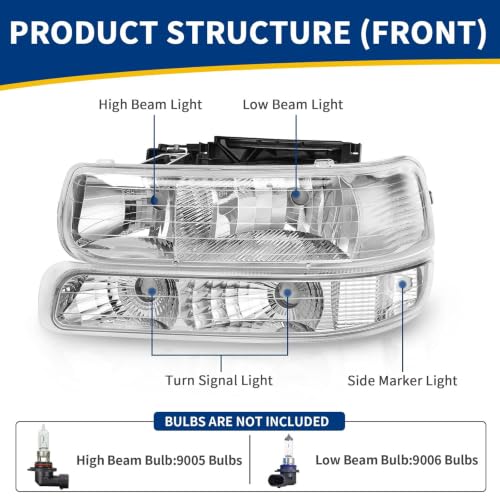 AUTOSAVER88 Headlight Assembly Compatible with 1999-2002 Chevy Silverado - color: OE - Chrome/Clear/Clear