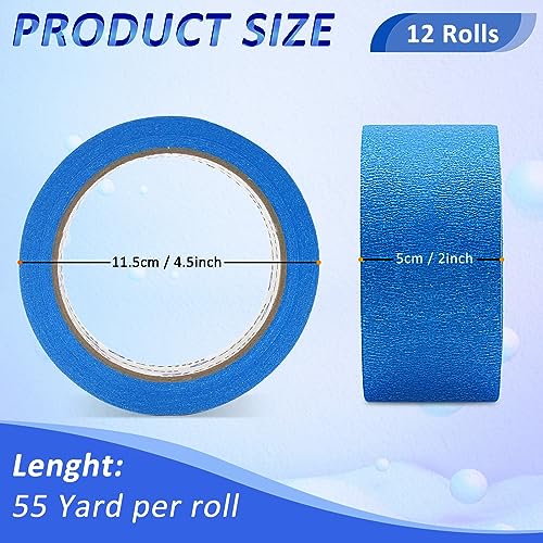 Oleitodh 12 Rolls Blue Painters Tape Bulk 2 inch x 660 Yards, Painters Masking Tape No Residue Wall Painting Tape Artist Tape Trim Edge Finishing Tape for Wall Painting Decoration DIY Supplies - color: Blue-12P, size: 2" x55 Yards