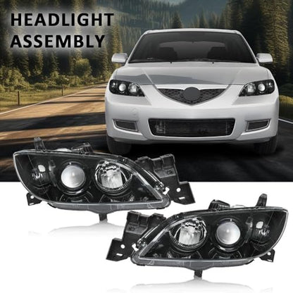 G-PLUS Headlights Assembly Fit For Mazda 3 4-Door Sedan 2004-2009 - size: Fit Mazda 3 2004-2009(Clear)