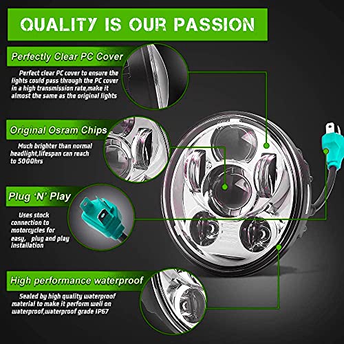SLK-Lights VTX 5.75 inch Chrome Round LED Projector Daymaker Headlight with Bracket and Hardware - Easy to Install, Plug and Play Motorcycle Headlight for Honda VTX 1300, 1800 - color: Chrome