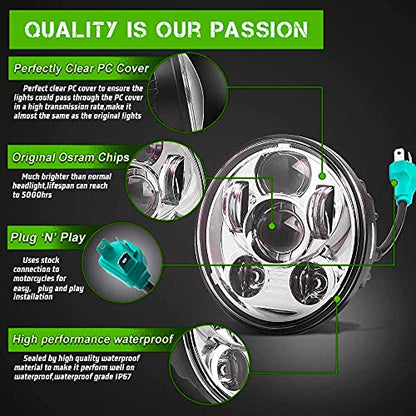 SLK-Lights VTX 5.75 inch Chrome Round LED Projector Daymaker Headlight with Bracket and Hardware - Easy to Install, Plug and Play Motorcycle Headlight for Honda VTX 1300, 1800 - color: Chrome