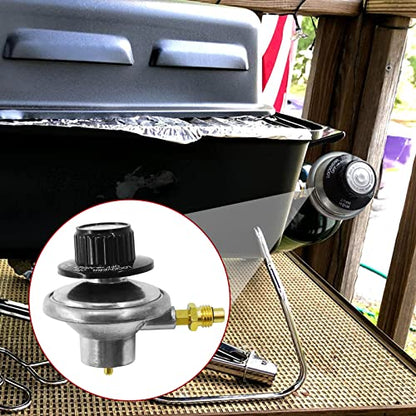 MENSI Low Pressure 1 LB Propane Adjustable Regulator with M12X1.5 Male Adaptor Nozzle for Camping Grill - color: silver