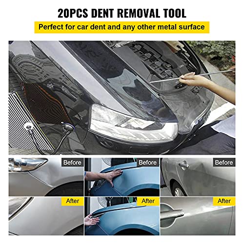 VEVOR Rods Dent Removal Kit, 20 Pcs Paintless Dent Repair Rods, Stainless Steel Dent Rods, Whale Tail Dent Repair Tools, Professional Hail Dent Removal Tool For Minor Dents, Door Dings And Hail Damage - size: 20pcs