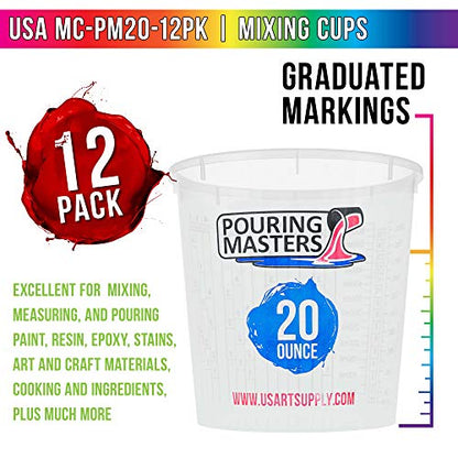 Pouring Masters 20 Ounce (600ml) Graduated Plastic Mixing Cups (Box of 12) - size: 20-Ounce - Cup