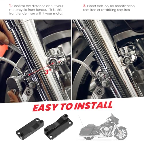 Front Fender Risers 20mm Relocator Spacer Fender Bracket Lift Mount Kit Fit Harley 1993-2013 Touring Model 21" Wheel Models 3 inch Hole Center Black - color: Black