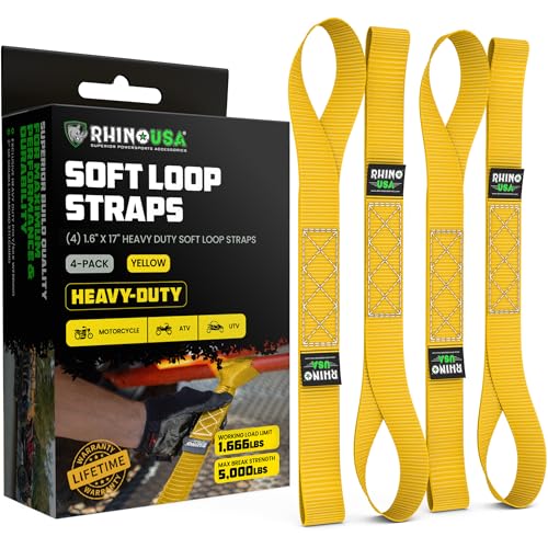 Rhino USA Soft Loop Tie Down Straps (4-Pack) - Motorcycle Handlebar Straps - color: Yellow 4-Pack