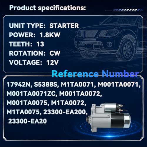 23300EA200 17942N Starter Motor for 2005-2019 Nissan Frontier, 2005-2010 2012 Pathfinder, 2005-2014 Xterra, 2009-2012 Suzuki Equator, 4.0L, 12V 1.8KW 13 Teeth CW - size: M1TA0071