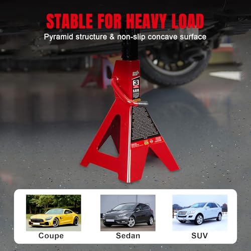 Big RED 3 Ton Jack Stands, 14-20.5 Inch Adjustable Height for Lifting UTV/ATV, Cars, SUV, 6000 lb Capacity, 1 Pair - size: 3 ton SUV