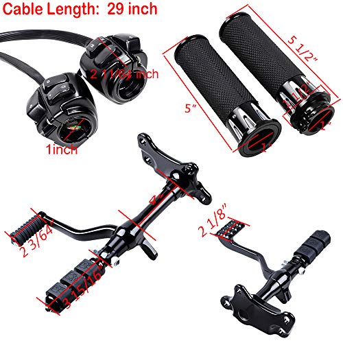 Combo Forward Controls Peg Levers Linkage & 1" Hand Grips with Handlebar Control Switch for 1996-2003 Harley Sportster XL 883 1200 - color: Black, size: Forward Control + Handlebar Switch + Grips (2)