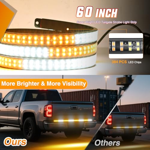 Nilight 60 Inch Emergency Strobe Light Strips with Controller Amber White - color: 60" Tailgate Strobe w/ Controller Amber/White