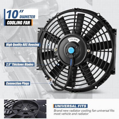 Auto Dynasty 10 inch Universal 12V Electric Radiator Cooling Fan Kit, Black - color: Black, size: 10 Inch Diameter