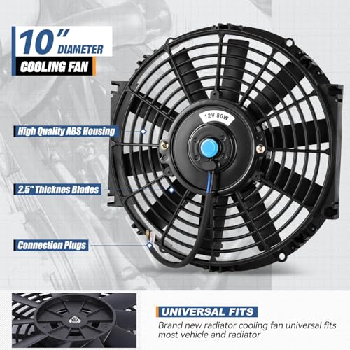 Auto Dynasty 10" Universal Electric Radiator Cooling Fan Kit, Black - 2Pcs - size: 10 Inch Diameter