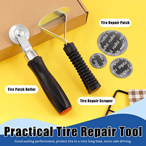 Glarks 25Pcs Tire Repair Tool Kit Including Tire Patch Roller, Tire Inner Liner Scraper and Round Natural Rubber Tire Puncture Practical Car Tire Repair Tool for Car Truck Bike