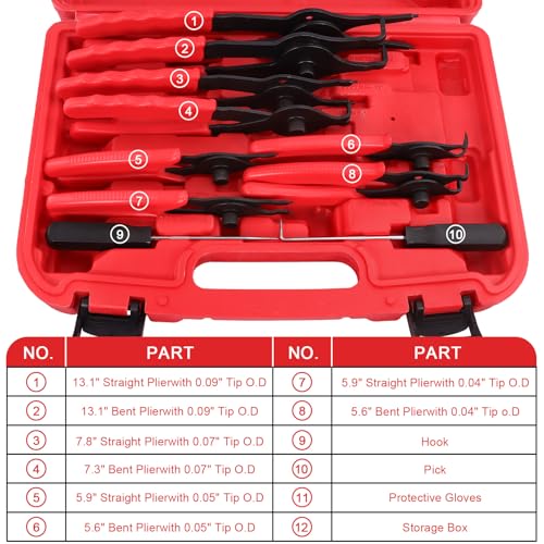 Doaho 10pcs Snap Ring Pliers Set with Straight/Bent Jaw,Storage Case - size: 10 PCS