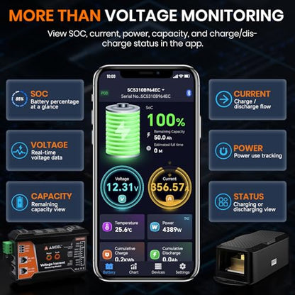 ANCEL BM1000 Bluetooth Battery Monitor, 400A Smart Shunt for RV & Marine - color: Grey