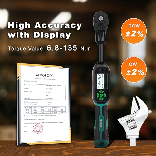 AEROFORCE 3/8" Drive Adjustable Digital Torque Wrench, 6.8-135Nm Electric Torque Wrench with 38MM Open End, Interchangeable Jaw & Ratchet Head, for HVAC, Automotive, Motorcycle and Narrow Pipeline - style: 3PCS 3/8’’ 5.02-99.57 lb.ft